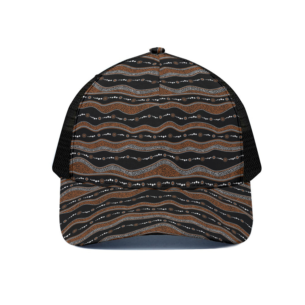 Australian Aboriginal Indigenous Print Black Mesh Trucker Cap