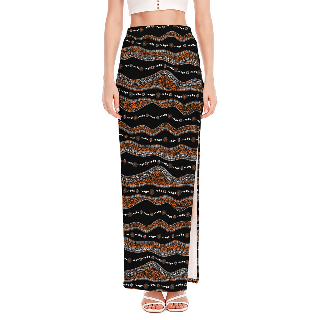 Australian Aboriginal Indigenous Print High Slit Maxi Skirt