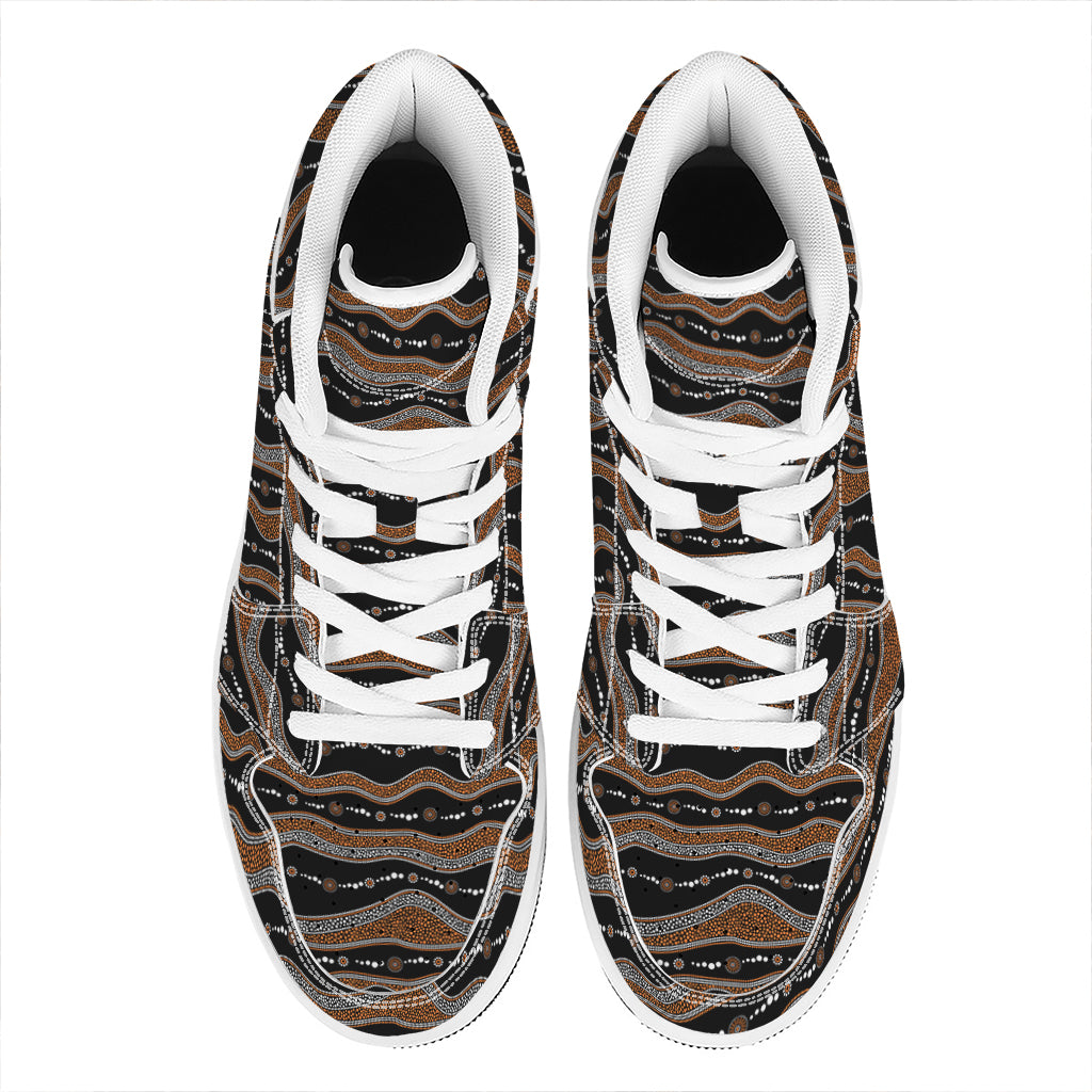 Australian Aboriginal Indigenous Print High Top Leather Sneakers