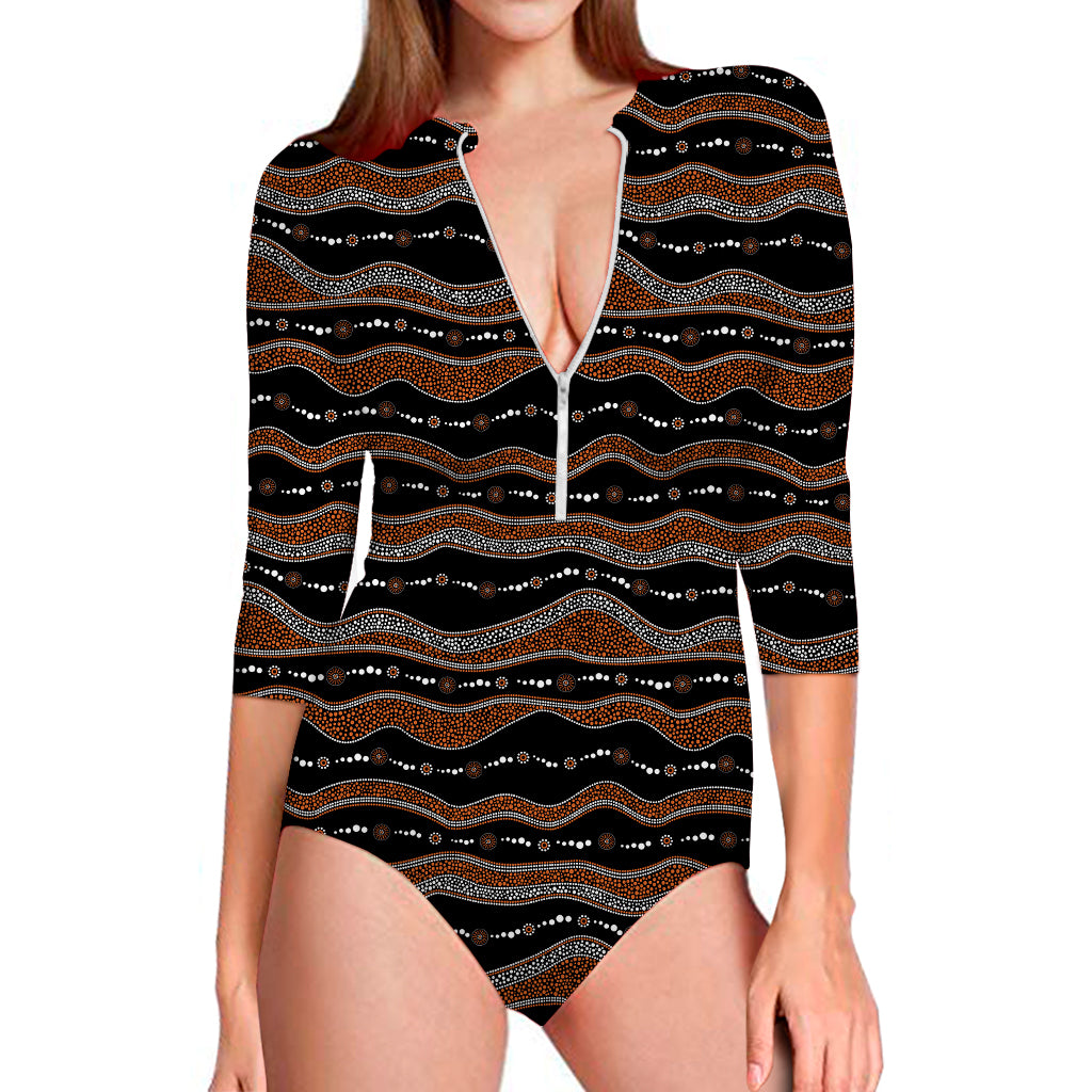 Australian Aboriginal Indigenous Print Long Sleeve Swimsuit