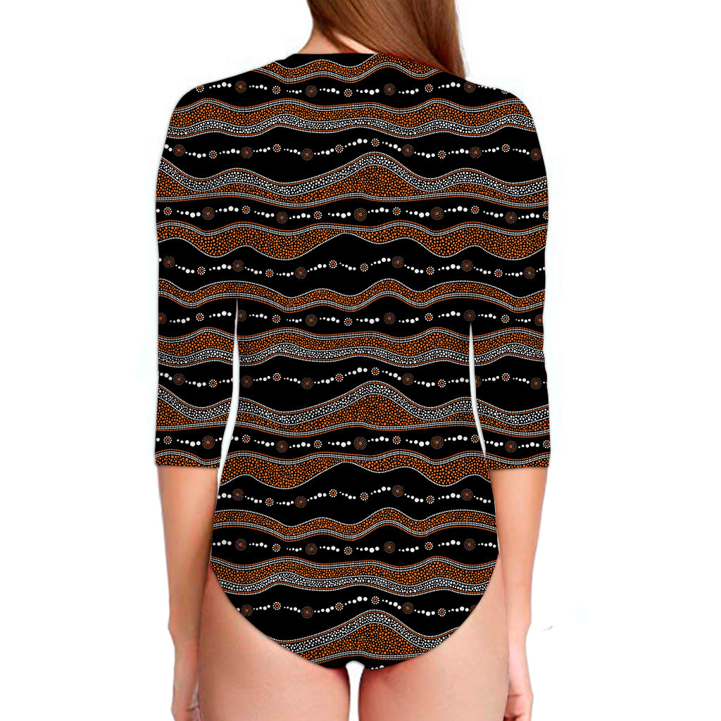 Australian Aboriginal Indigenous Print Long Sleeve Swimsuit