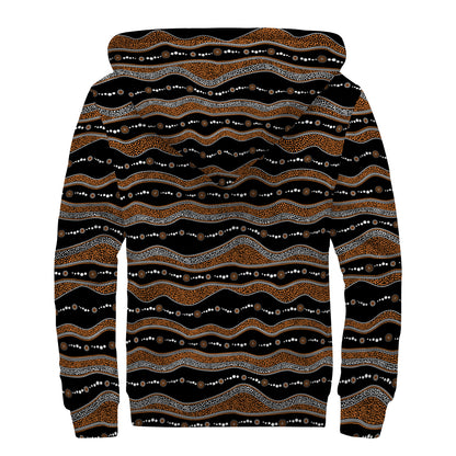 Australian Aboriginal Indigenous Print Sherpa Lined Zip Up Hoodie
