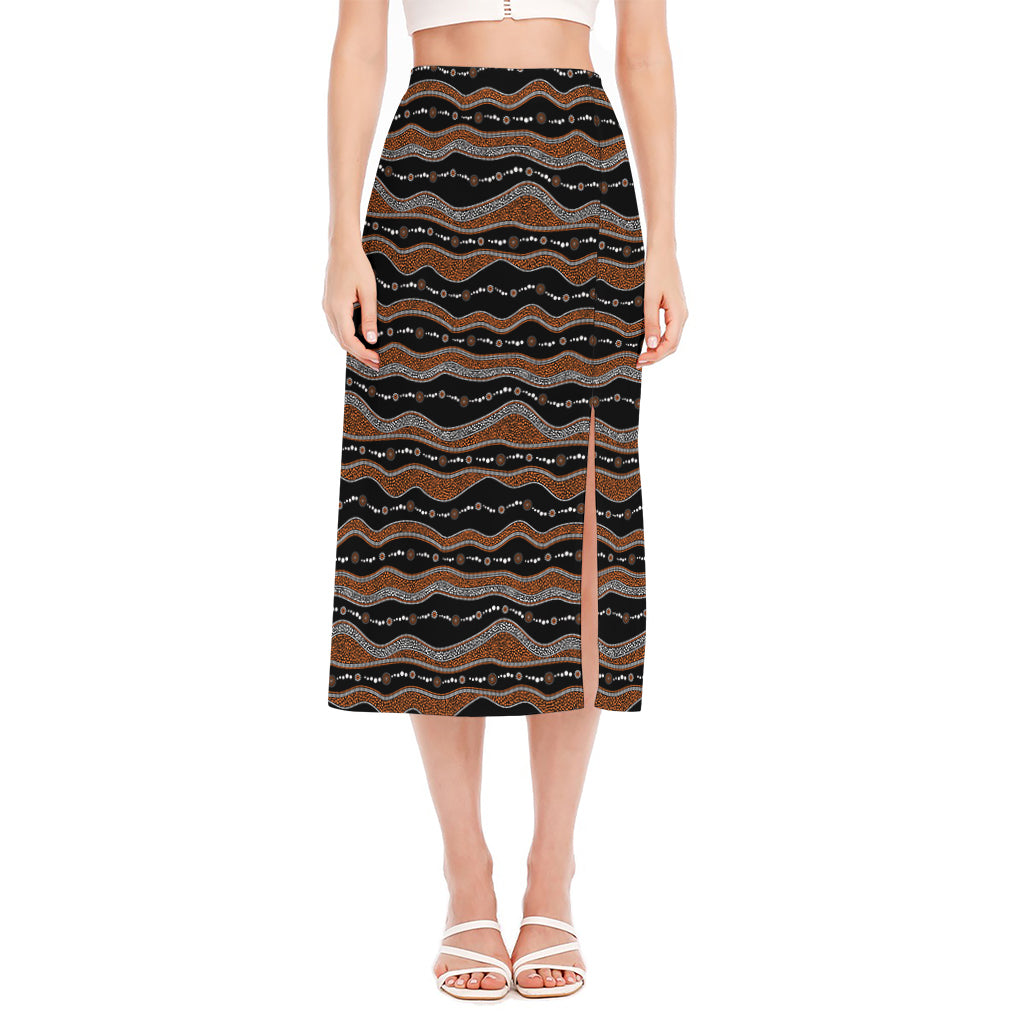 Australian Aboriginal Indigenous Print Side Slit Midi Skirt