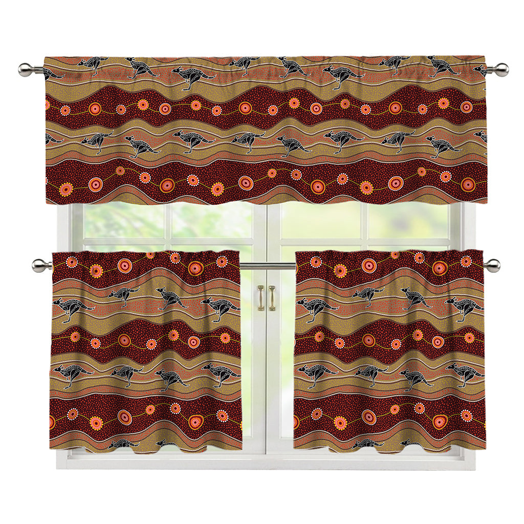 Australian Aboriginal Kangaroo Print 3 Piece Kitchen Curtains