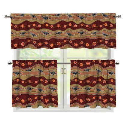 Australian Aboriginal Kangaroo Print 3 Piece Kitchen Curtains