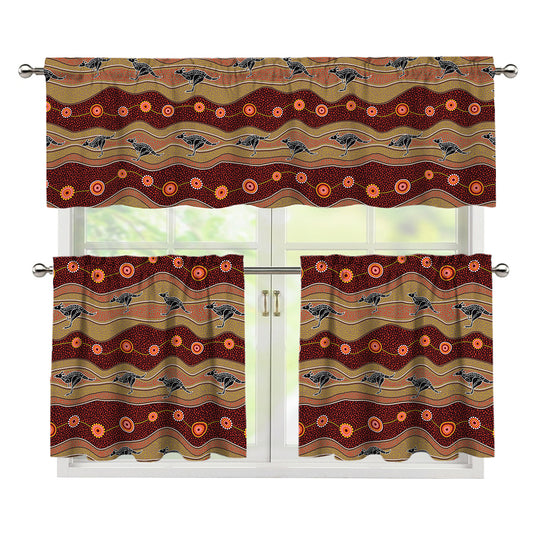 Australian Aboriginal Kangaroo Print 3 Piece Kitchen Curtains