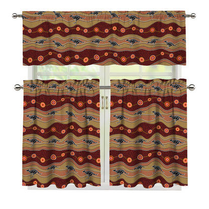 Australian Aboriginal Kangaroo Print 3 Piece Kitchen Curtains