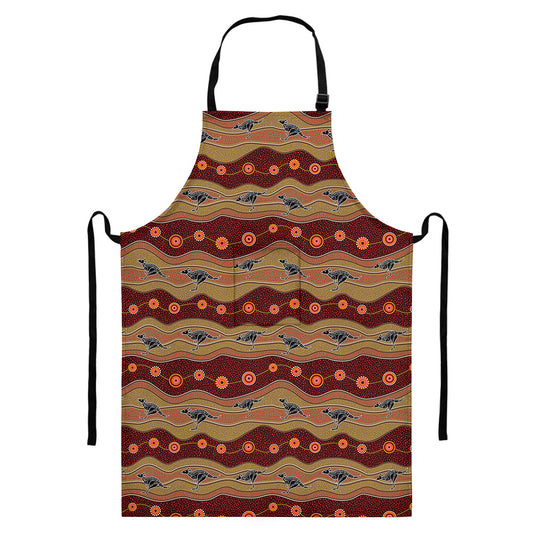 Australian Aboriginal Kangaroo Print Bib Apron With Pocket