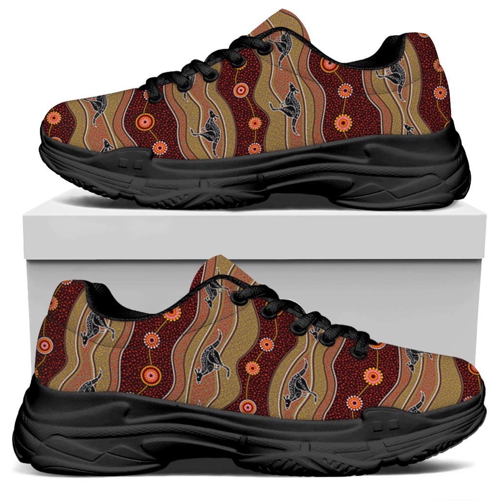 Australian Aboriginal Kangaroo Print Black Chunky Shoes