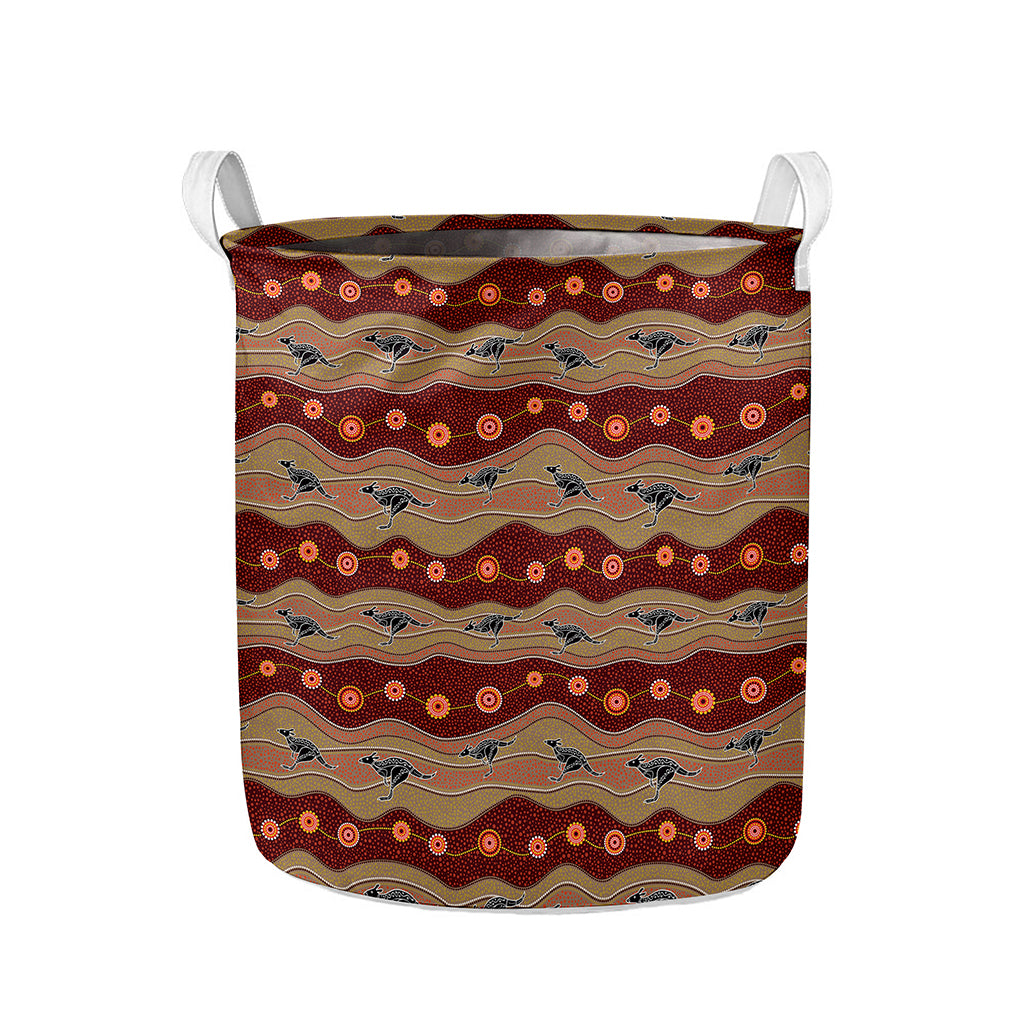 Australian Aboriginal Kangaroo Print Collapsible Laundry Basket