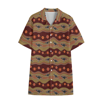 Australian Aboriginal Kangaroo Print Cotton Hawaiian Shirt