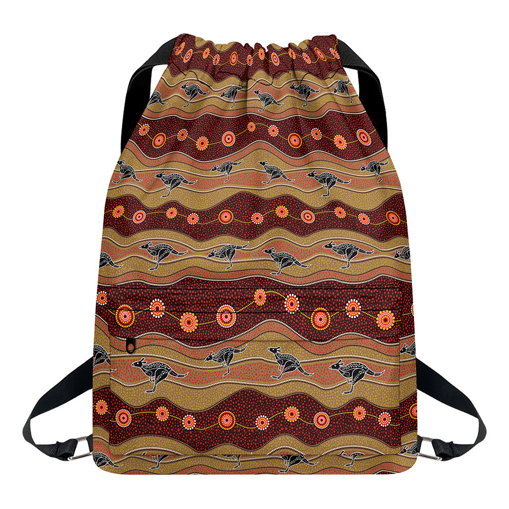 Australian Aboriginal Kangaroo Print Drawstring Backpack