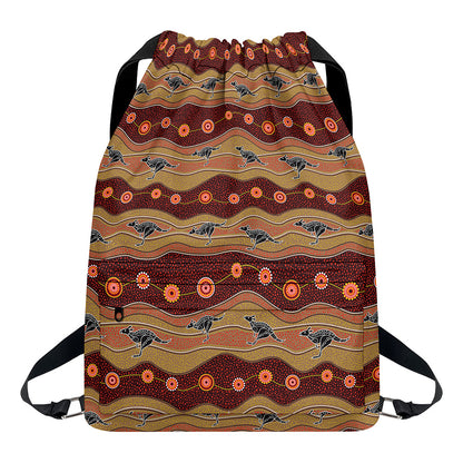 Australian Aboriginal Kangaroo Print Drawstring Backpack