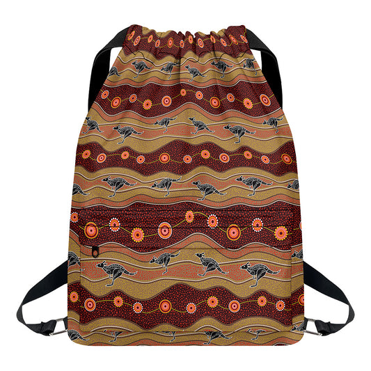 Australian Aboriginal Kangaroo Print Drawstring Backpack