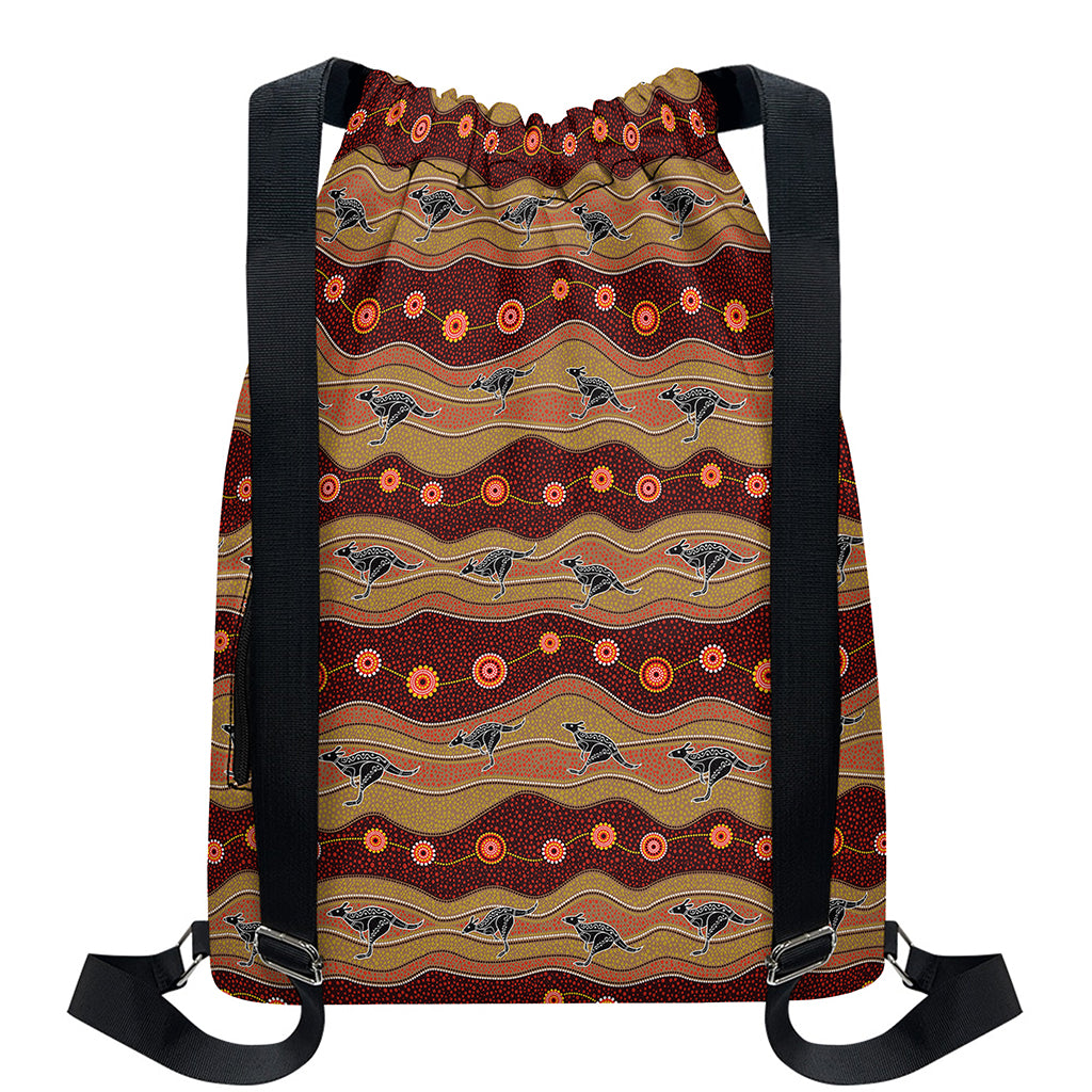 Australian Aboriginal Kangaroo Print Drawstring Backpack