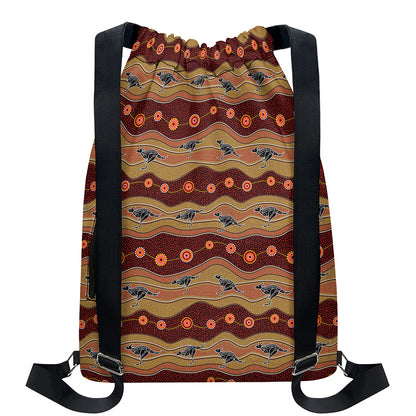 Australian Aboriginal Kangaroo Print Drawstring Backpack