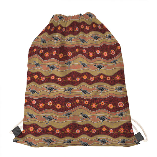 Australian Aboriginal Kangaroo Print Drawstring Bag