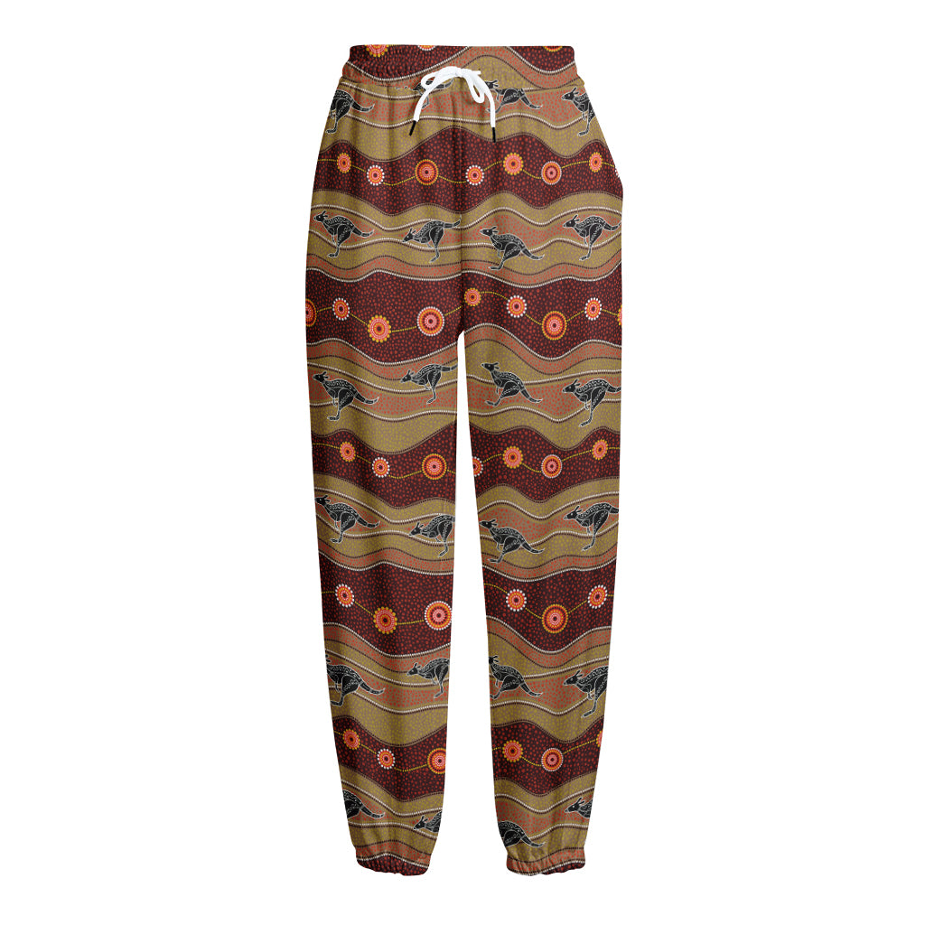 Australian Aboriginal Kangaroo Print Fleece Lined Knit Pants
