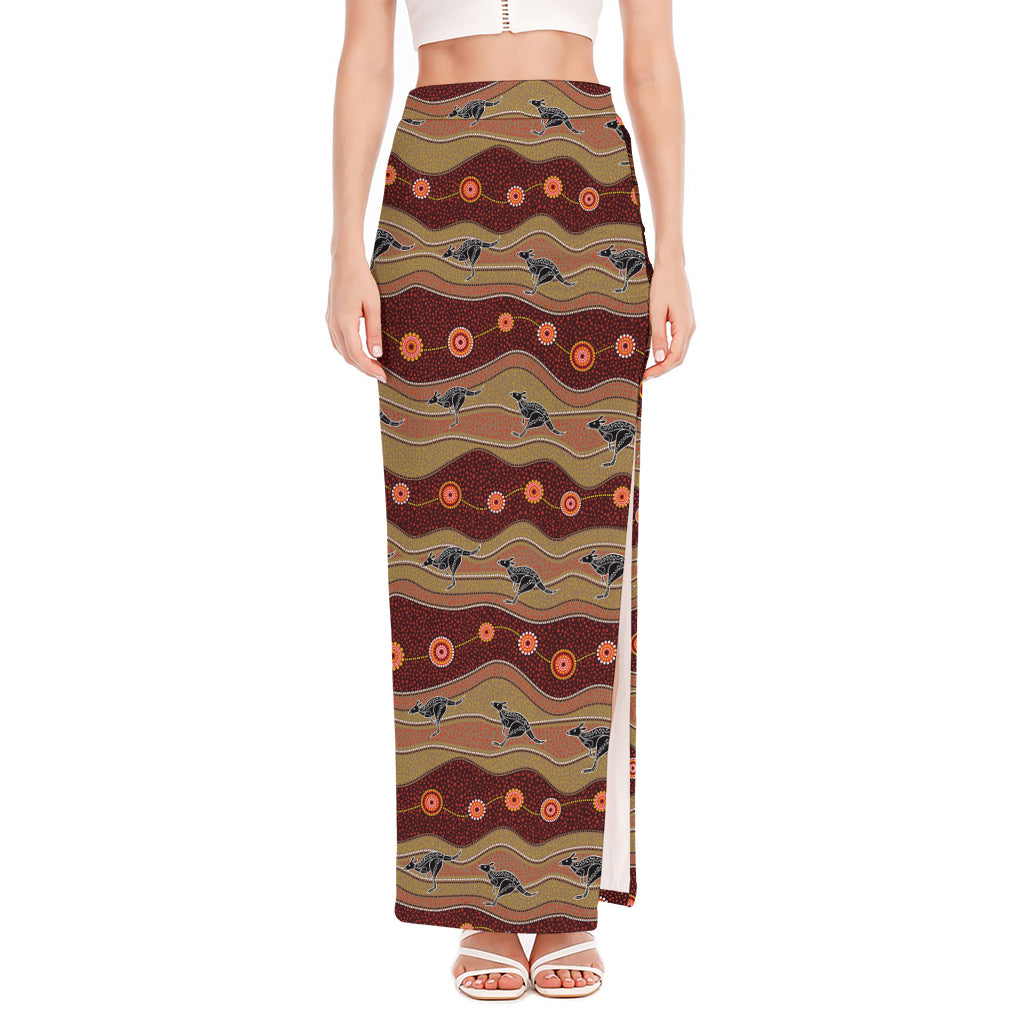 Australian Aboriginal Kangaroo Print High Slit Maxi Skirt