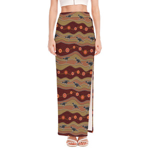 Australian Aboriginal Kangaroo Print High Slit Maxi Skirt