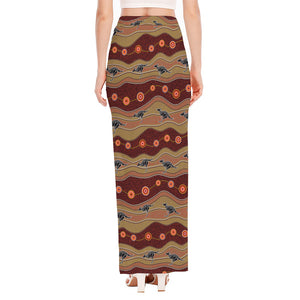 Australian Aboriginal Kangaroo Print High Slit Maxi Skirt