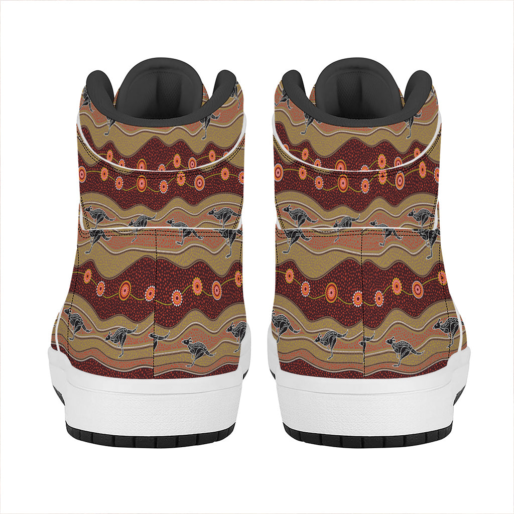 Australian Aboriginal Kangaroo Print High Top Leather Sneakers