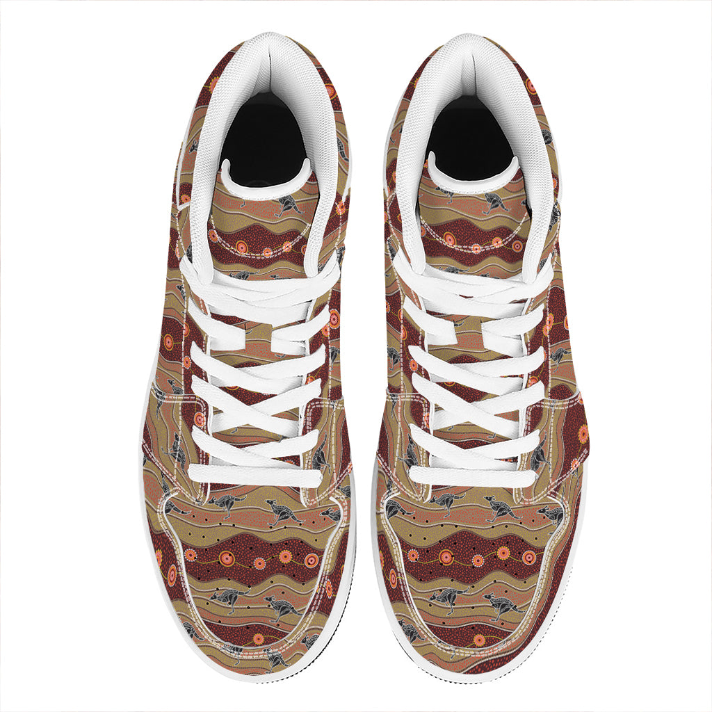 Australian Aboriginal Kangaroo Print High Top Leather Sneakers