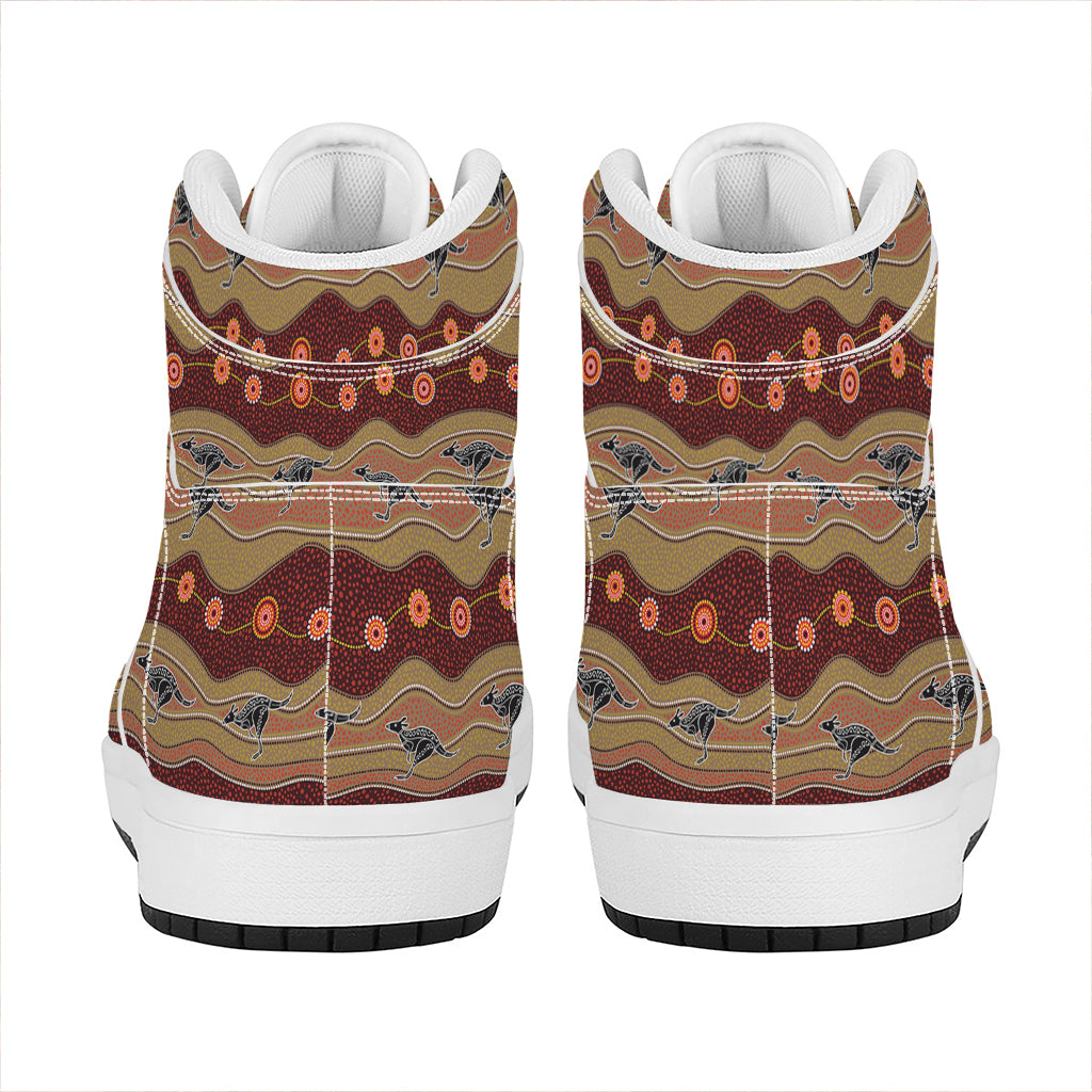 Australian Aboriginal Kangaroo Print High Top Leather Sneakers