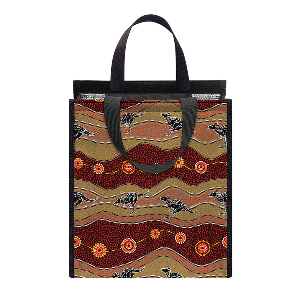 Australian Aboriginal Kangaroo Print Insulated Lunch Tote