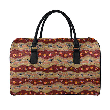 Australian Aboriginal Kangaroo Print Leather Duffle Bag