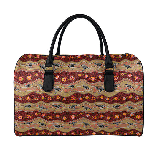 Australian Aboriginal Kangaroo Print Leather Duffle Bag
