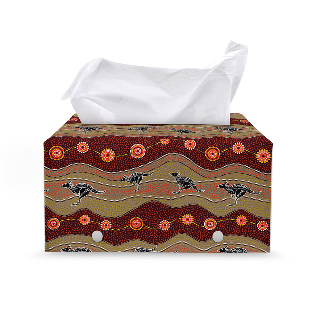 Australian Aboriginal Kangaroo Print Leather Tissue Box Cover