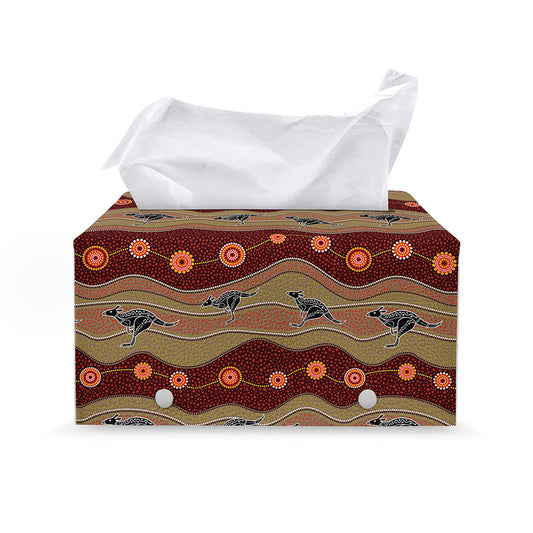 Australian Aboriginal Kangaroo Print Leather Tissue Box Cover