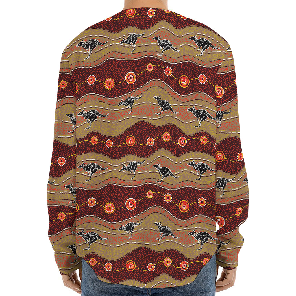 Australian Aboriginal Kangaroo Print Long Sleeve Baseball Jersey