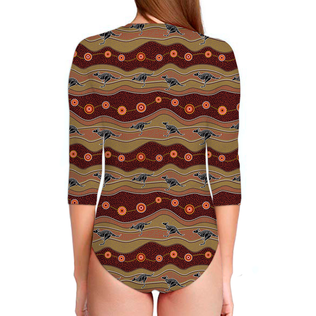 Australian Aboriginal Kangaroo Print Long Sleeve Swimsuit