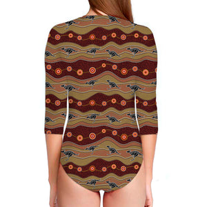 Australian Aboriginal Kangaroo Print Long Sleeve Swimsuit