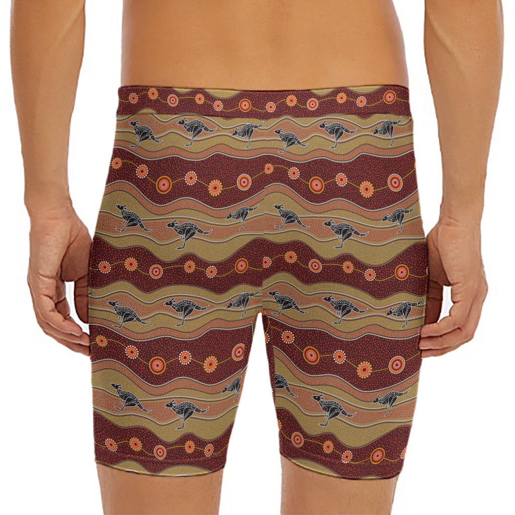 Australian Aboriginal Kangaroo Print Men's Long Boxer Briefs