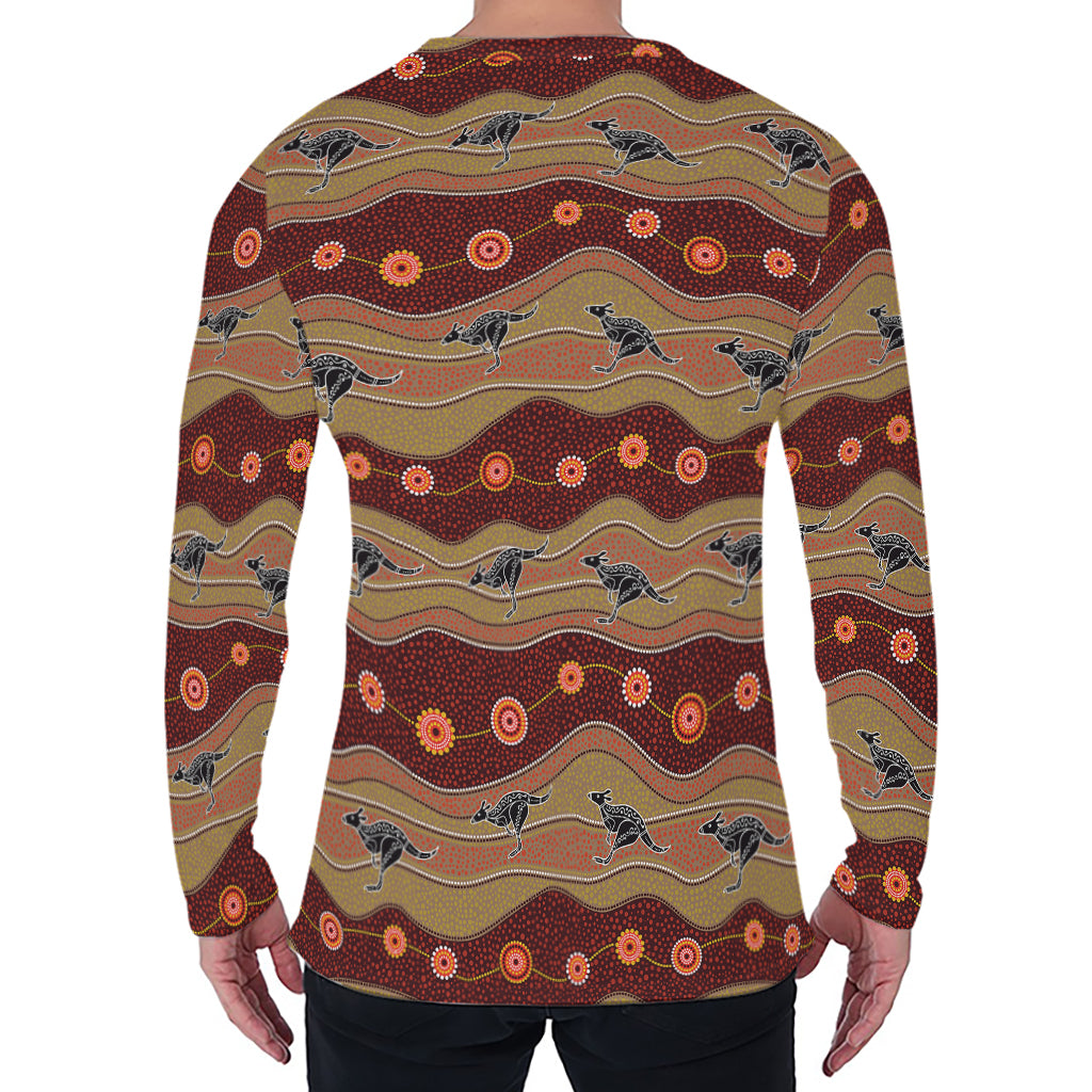 Australian Aboriginal Kangaroo Print Men's Long Sleeve T-Shirt