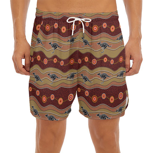 Australian Aboriginal Kangaroo Print Men's Split Running Shorts