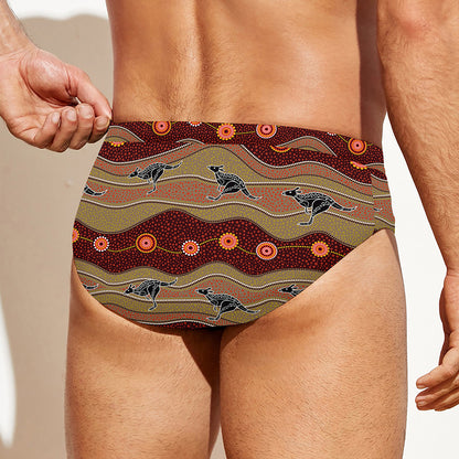 Australian Aboriginal Kangaroo Print Men's Swim Briefs