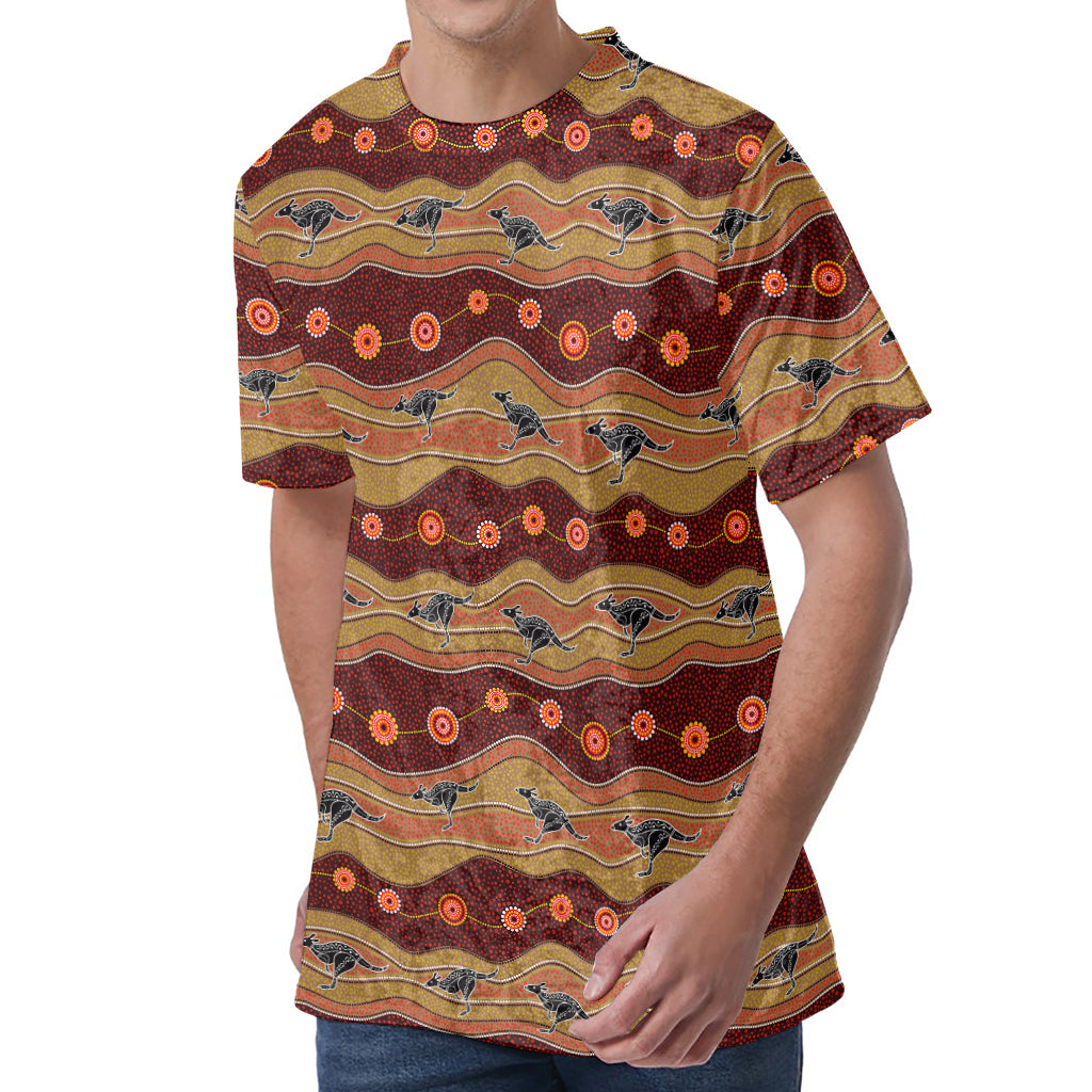 Australian Aboriginal Kangaroo Print Men's Velvet T-Shirt