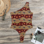 Australian Aboriginal Kangaroo Print One Shoulder Bodysuit