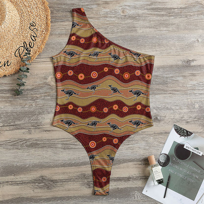 Australian Aboriginal Kangaroo Print One Shoulder Bodysuit