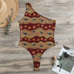 Australian Aboriginal Kangaroo Print One Shoulder Bodysuit