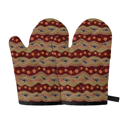 Australian Aboriginal Kangaroo Print Oven Mitts