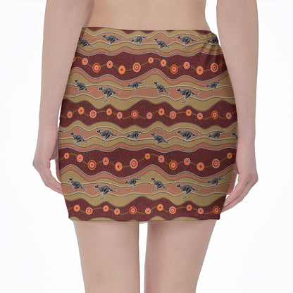Australian Aboriginal Kangaroo Print Pencil Mini Skirt