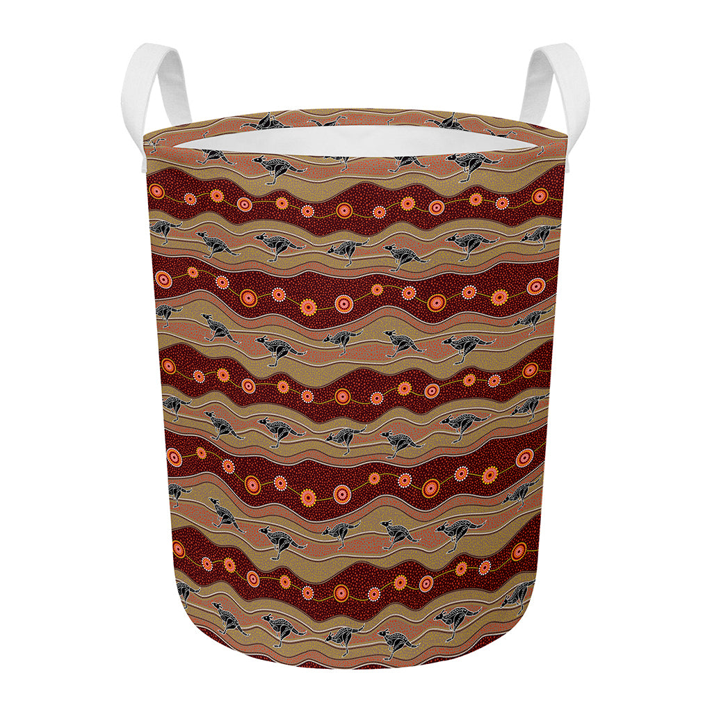 Australian Aboriginal Kangaroo Print Round Laundry Basket