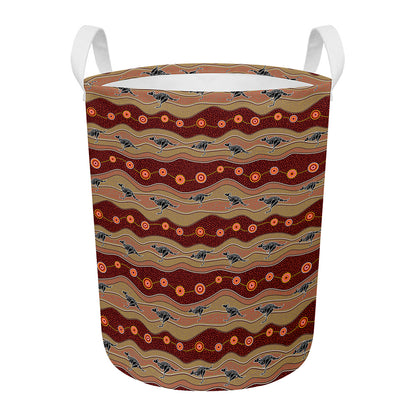 Australian Aboriginal Kangaroo Print Round Laundry Basket