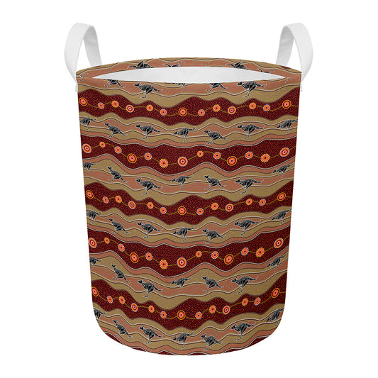 Australian Aboriginal Kangaroo Print Round Laundry Basket