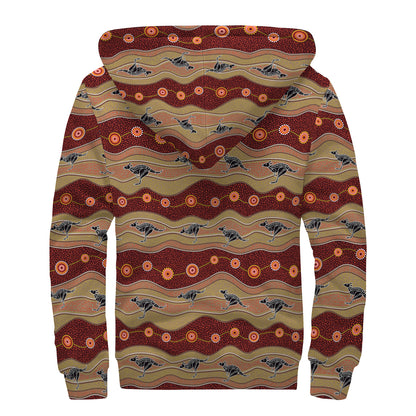 Australian Aboriginal Kangaroo Print Sherpa Lined Zip Up Hoodie